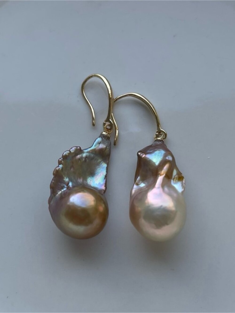 Gold Hook Baroque Pearl Drop Earrings - Iridescent Pink/Gold 45
